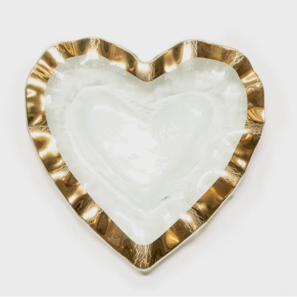 Annieglass 8” Ruffle Heart Bowl Glass With 24k Gold Accent, Signed With Sticker